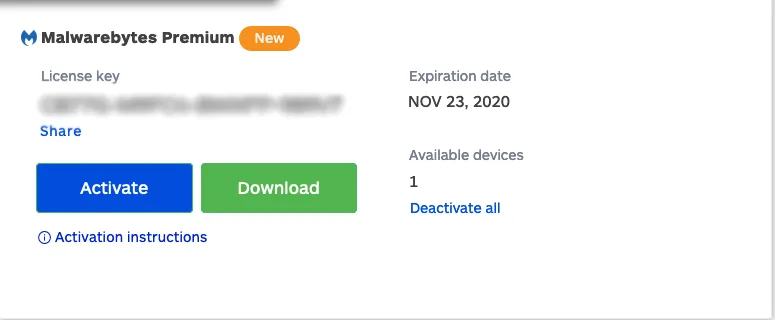 Malwarebytes license key example