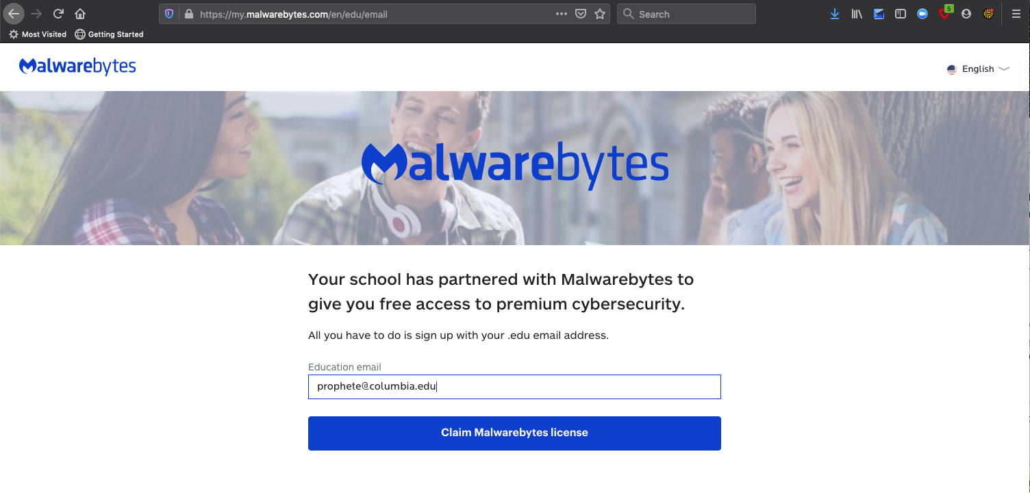 Enter a valid Columbia email address on the registration page to claim your license